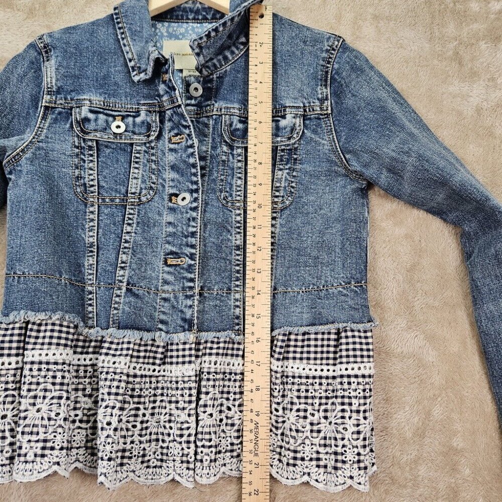 Anthropologie Pilcro and the Letterpress Denim Eyelet Gingham Jean Jacket Sz XS - Picture 4 of 10